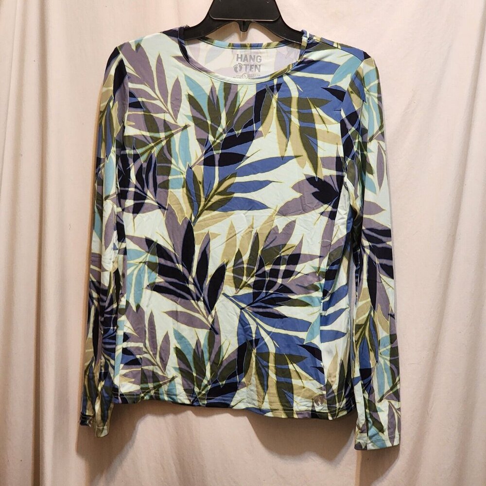 Hang Ten Womens Multicolor Leaf Print Sun Tee UPF 50+ Rash Guard Quick Dry S NEW